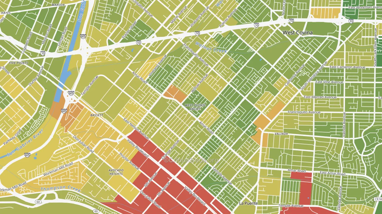 West Puente Valley, CA Map of Murder Rates