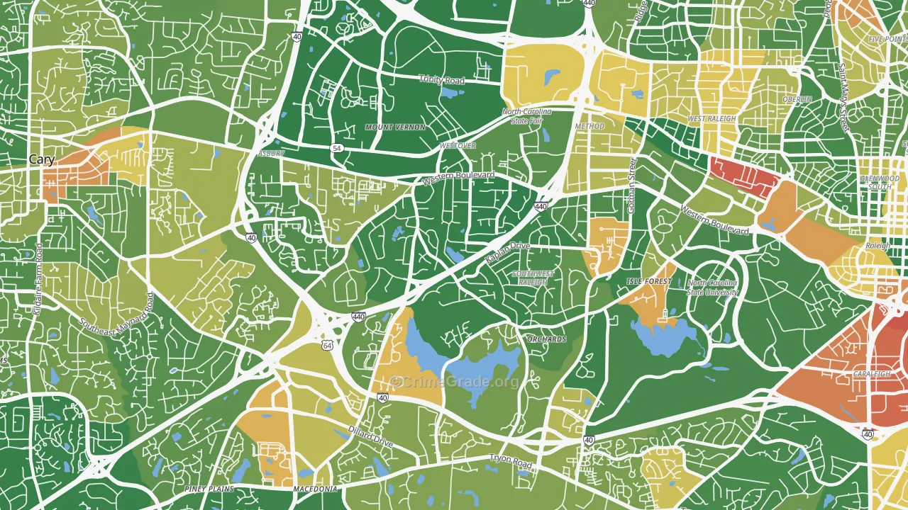 West, Raleigh, NC Map of Murder Rates