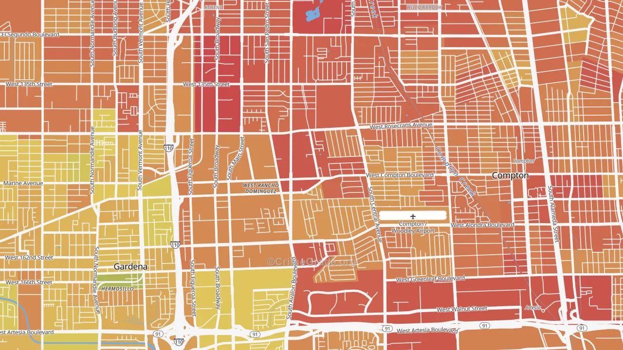 West Rancho Domingues, Compton, CA Map of Murder Rates