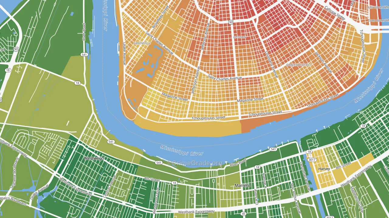 West Riverside, New Orleans, LA Map of Murder Rates