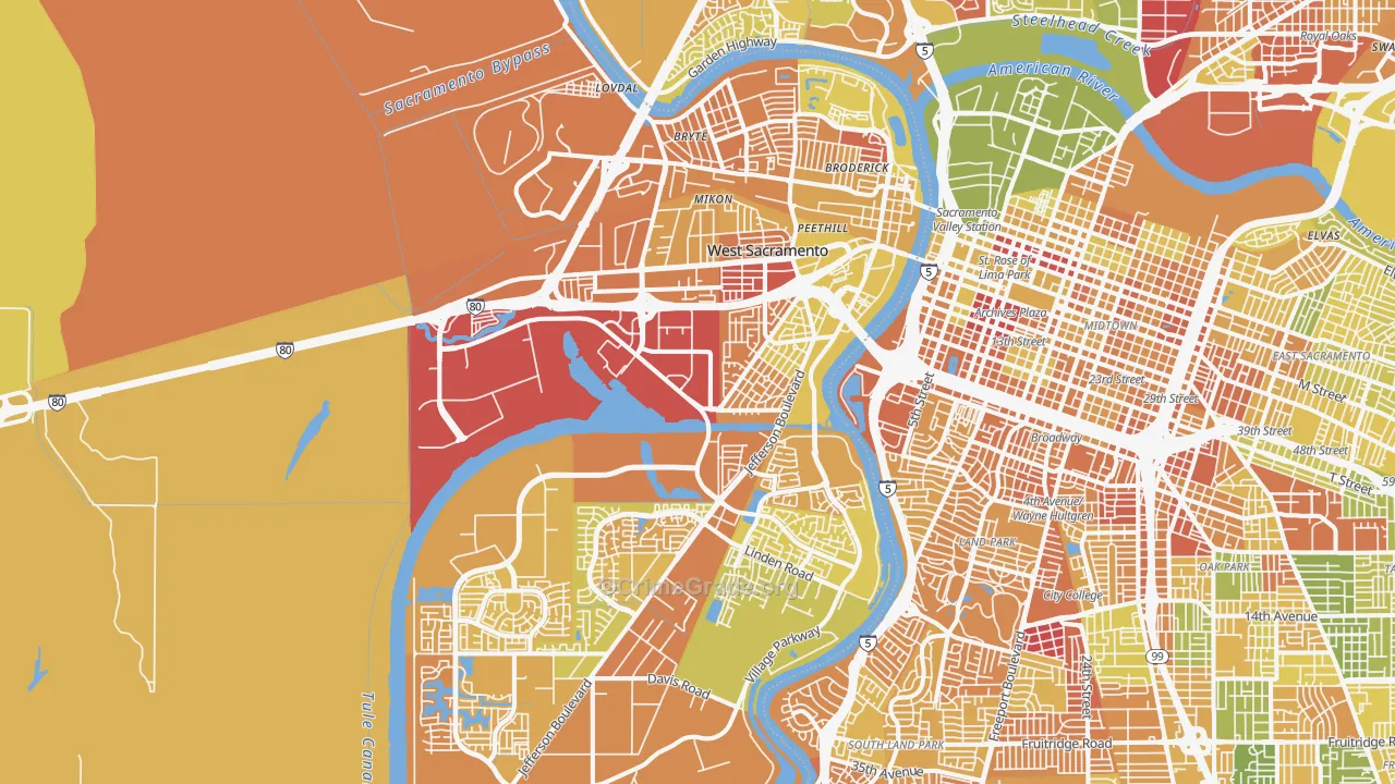 West Sacramento, CA Map of Murder Rates
