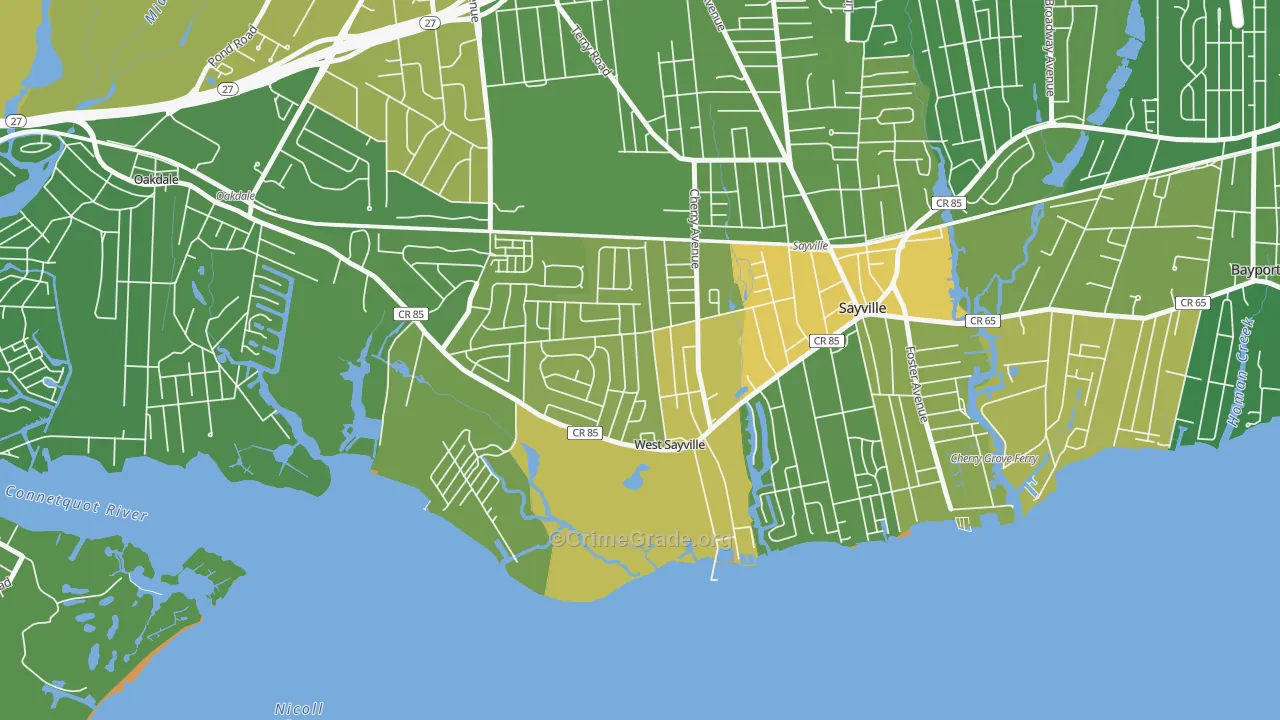 West Sayville, NY Map of Murder Rates