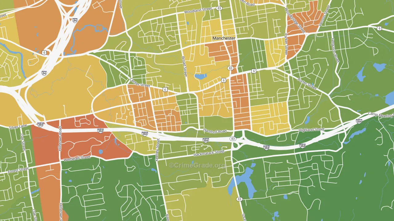West Side Hartford, Manchester, CT Map of Murder Rates