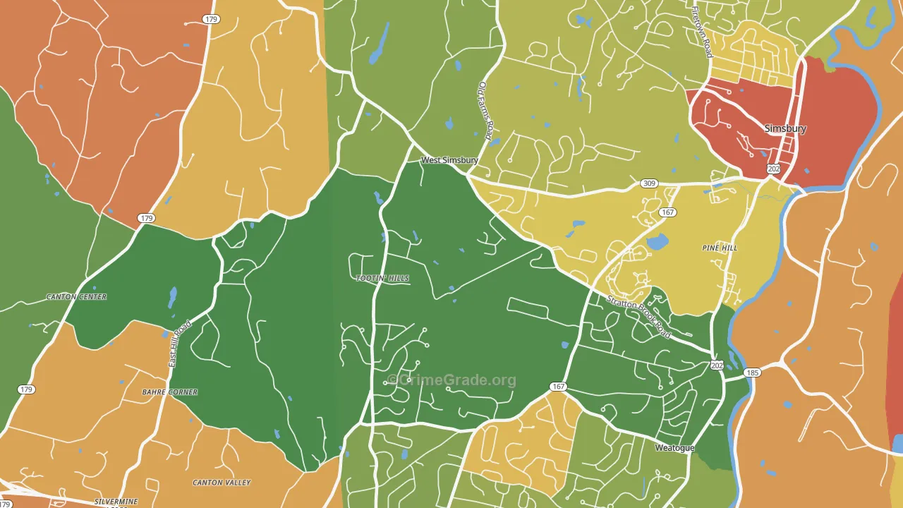 West Simsbury, CT Map of Murder Rates