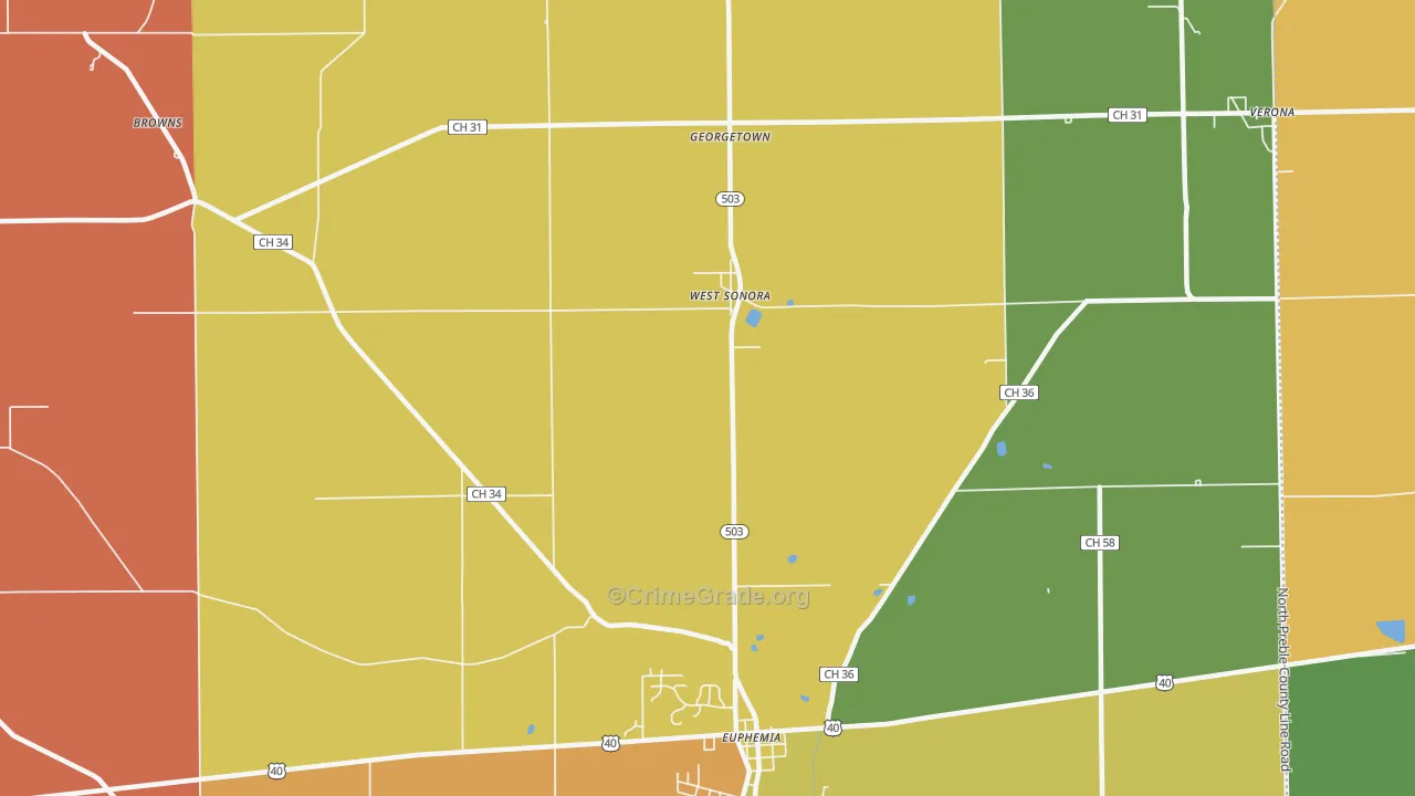 West Sonora, OH Map of Murder Rates