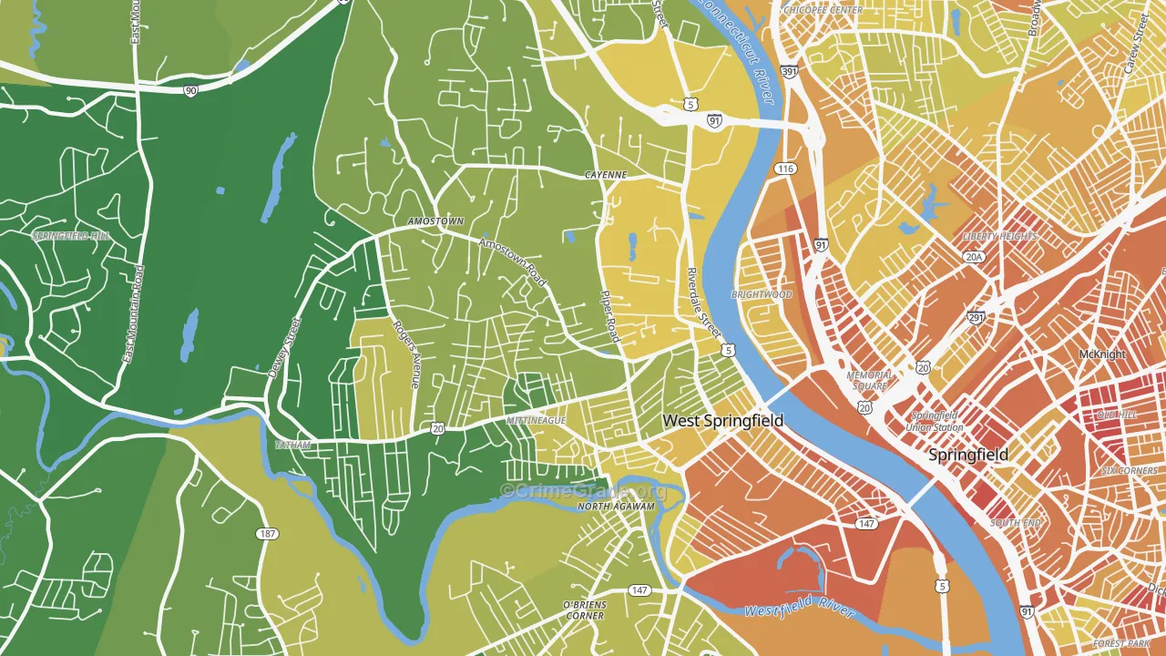 West Springfield Town, MA Map of Murder Rates