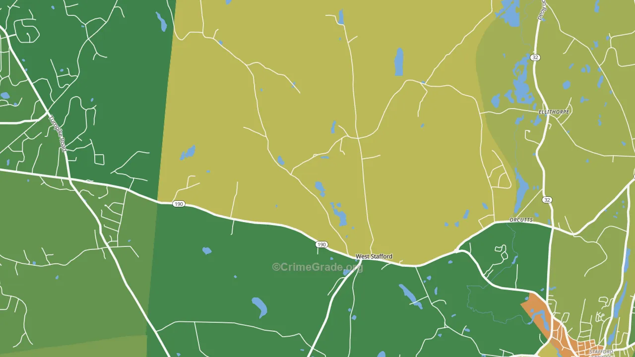 West Stafford, CT Map of Murder Rates