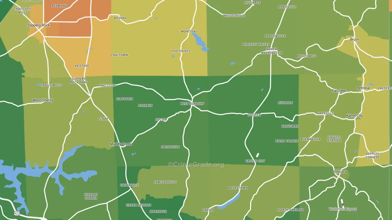 West Sunbury, PA Map of Murder Rates