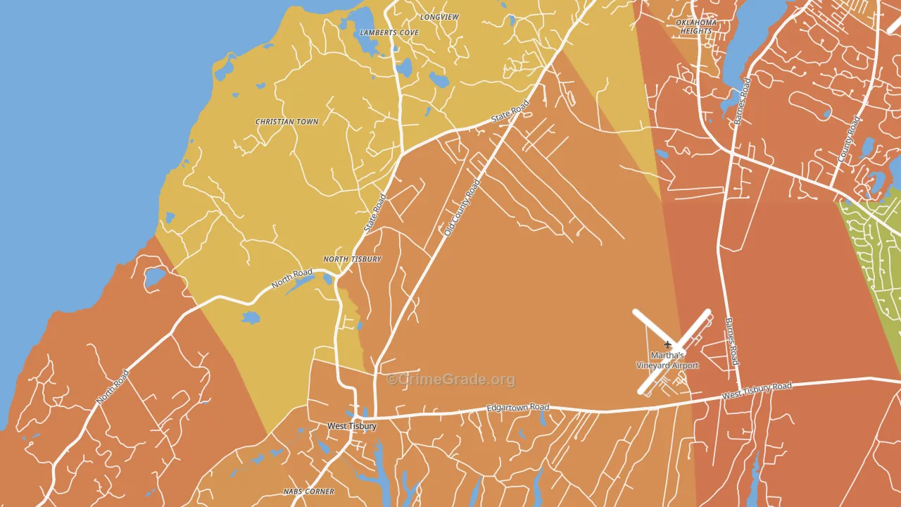 West Tisbury, MA Map of Murder Rates