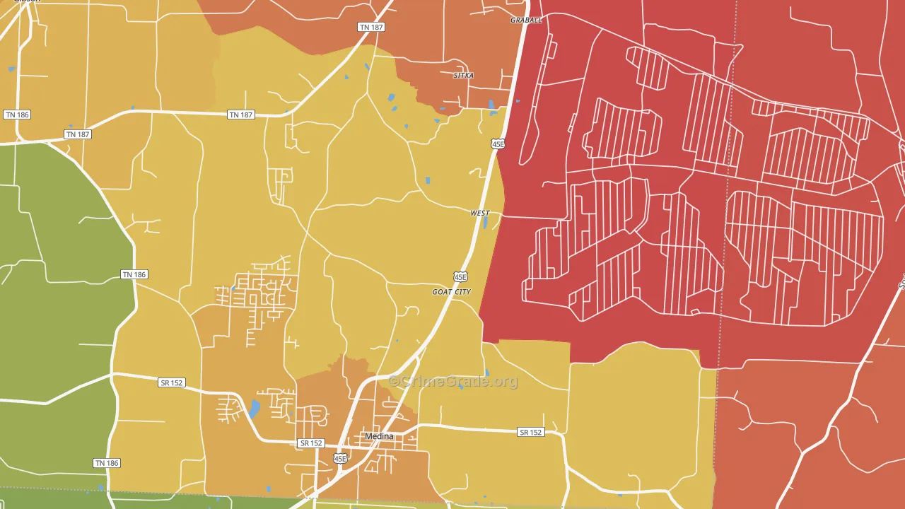 West, TN Map of Murder Rates