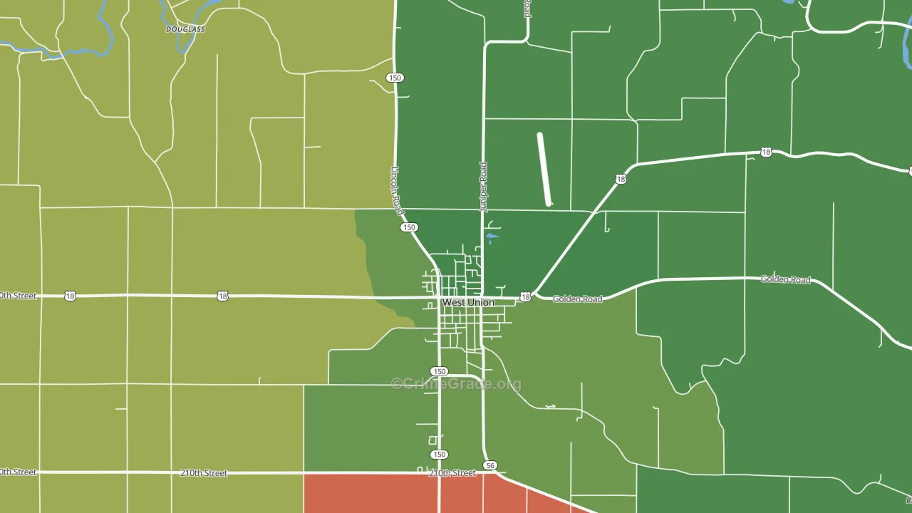 West Union, IA Map of Murder Rates