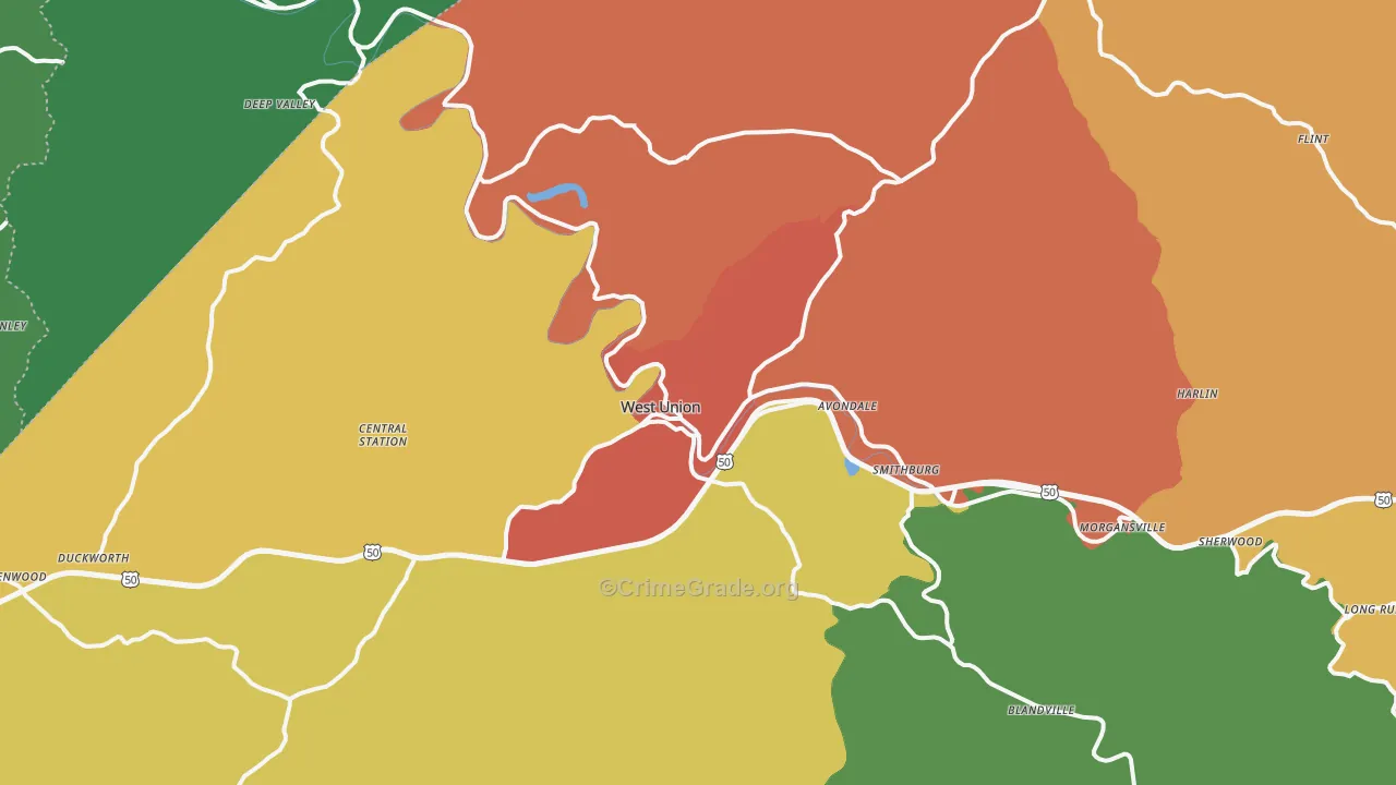West Union, WV Map of Murder Rates
