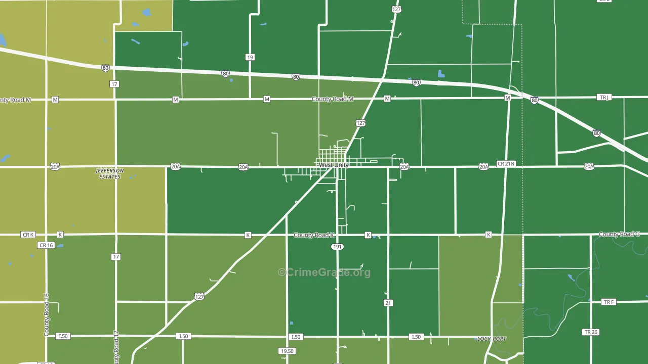 West Unity, OH Map of Murder Rates