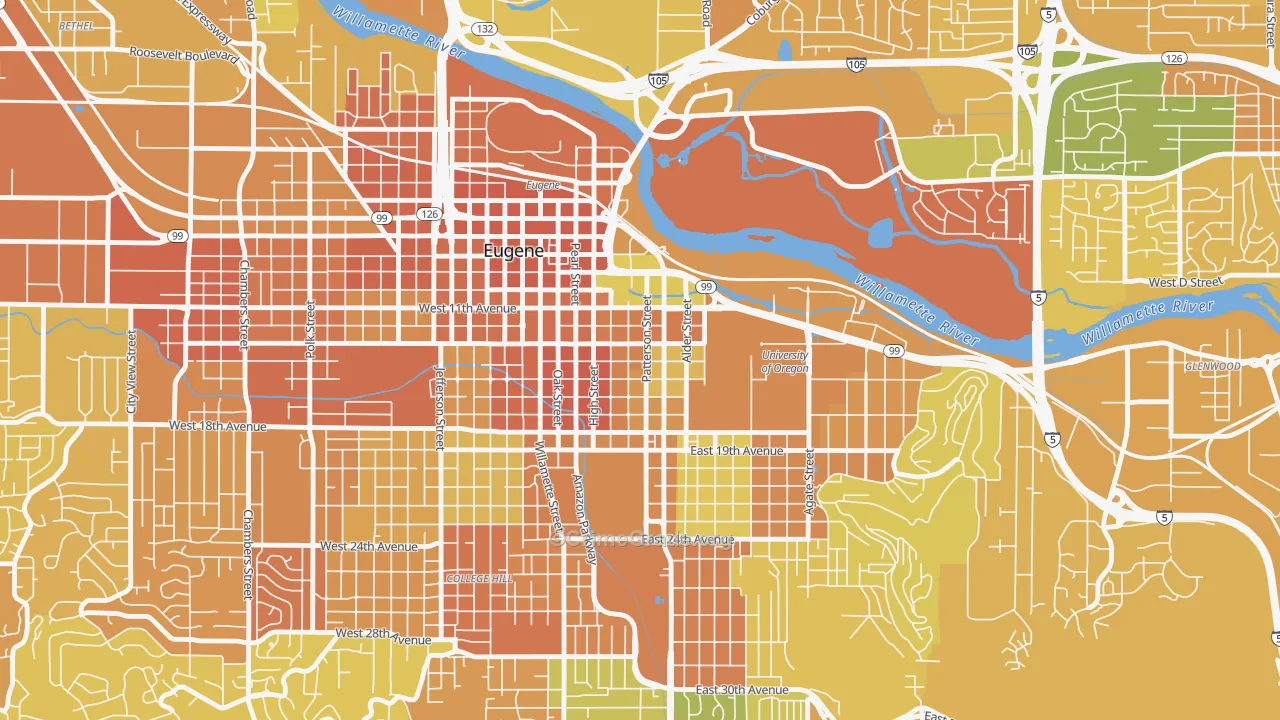 West University, Eugene, OR Map of Murder Rates