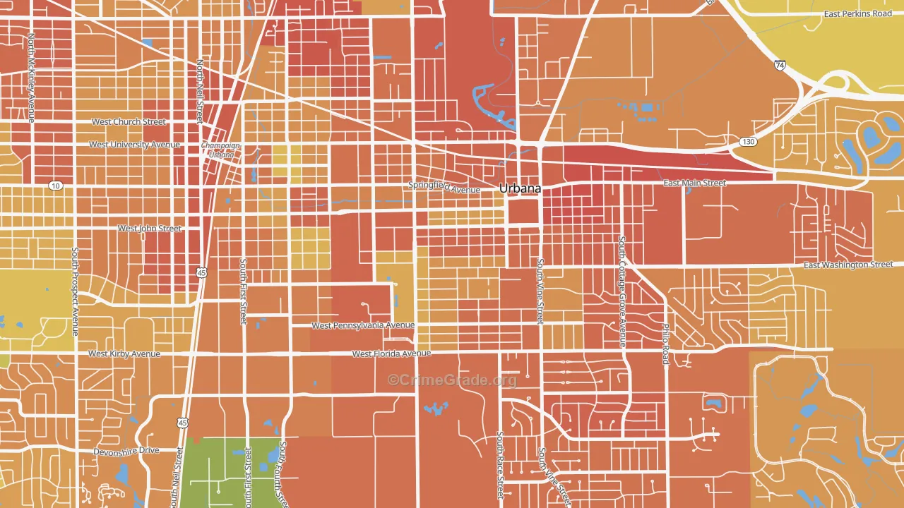 West Urbana, Urbana, IL Map of Murder Rates
