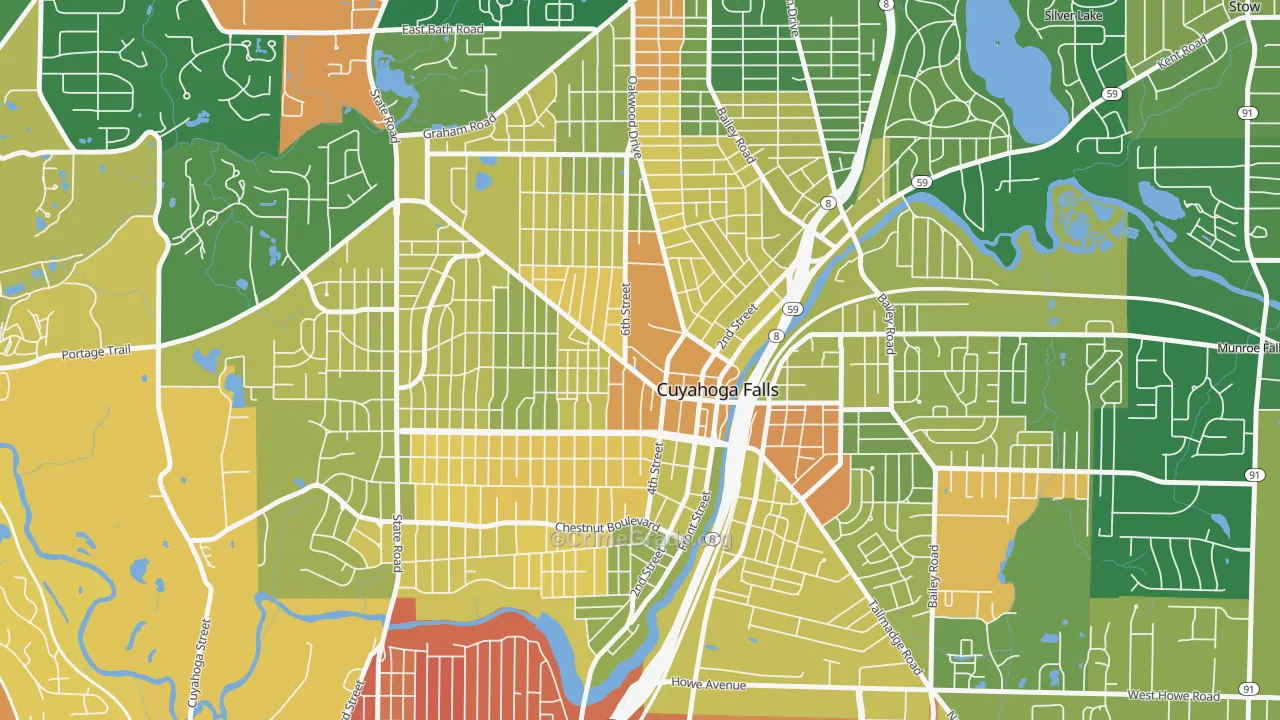 West Village, Cuyahoga Falls, OH Map of Murder Rates