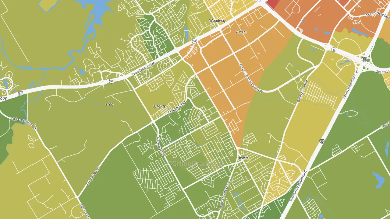 West Waco, Woodway, TX Map of Murder Rates