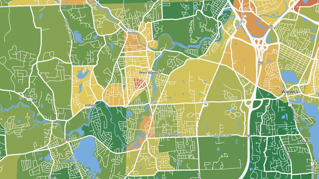 West Warwick, RI Map of Murder Rates
