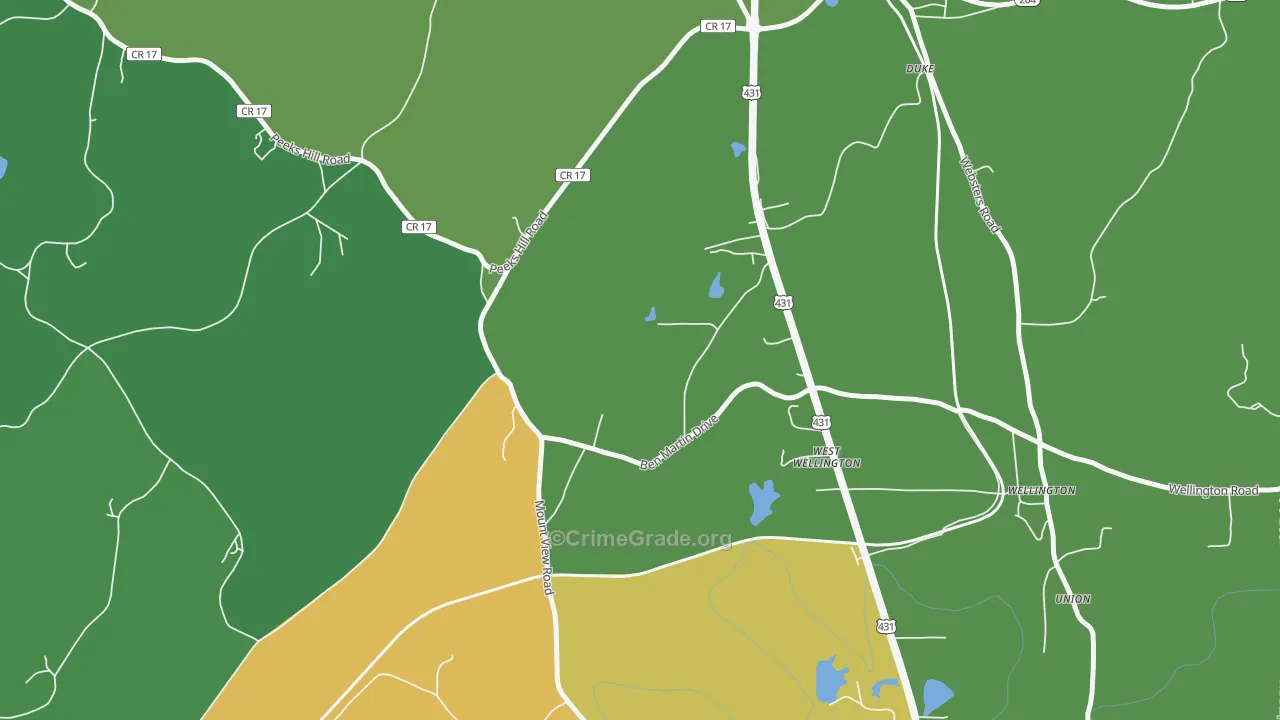 West Wellington, AL Map of Murder Rates