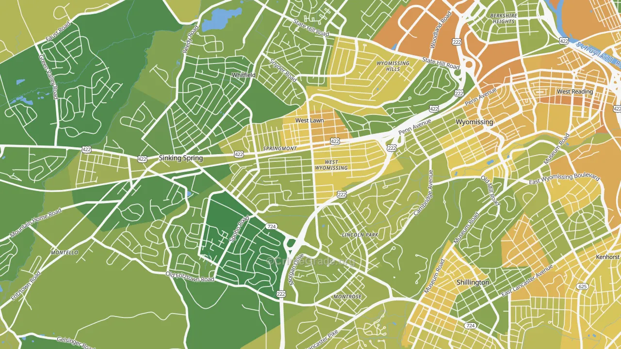 West Wyomissing, PA Map of Murder Rates