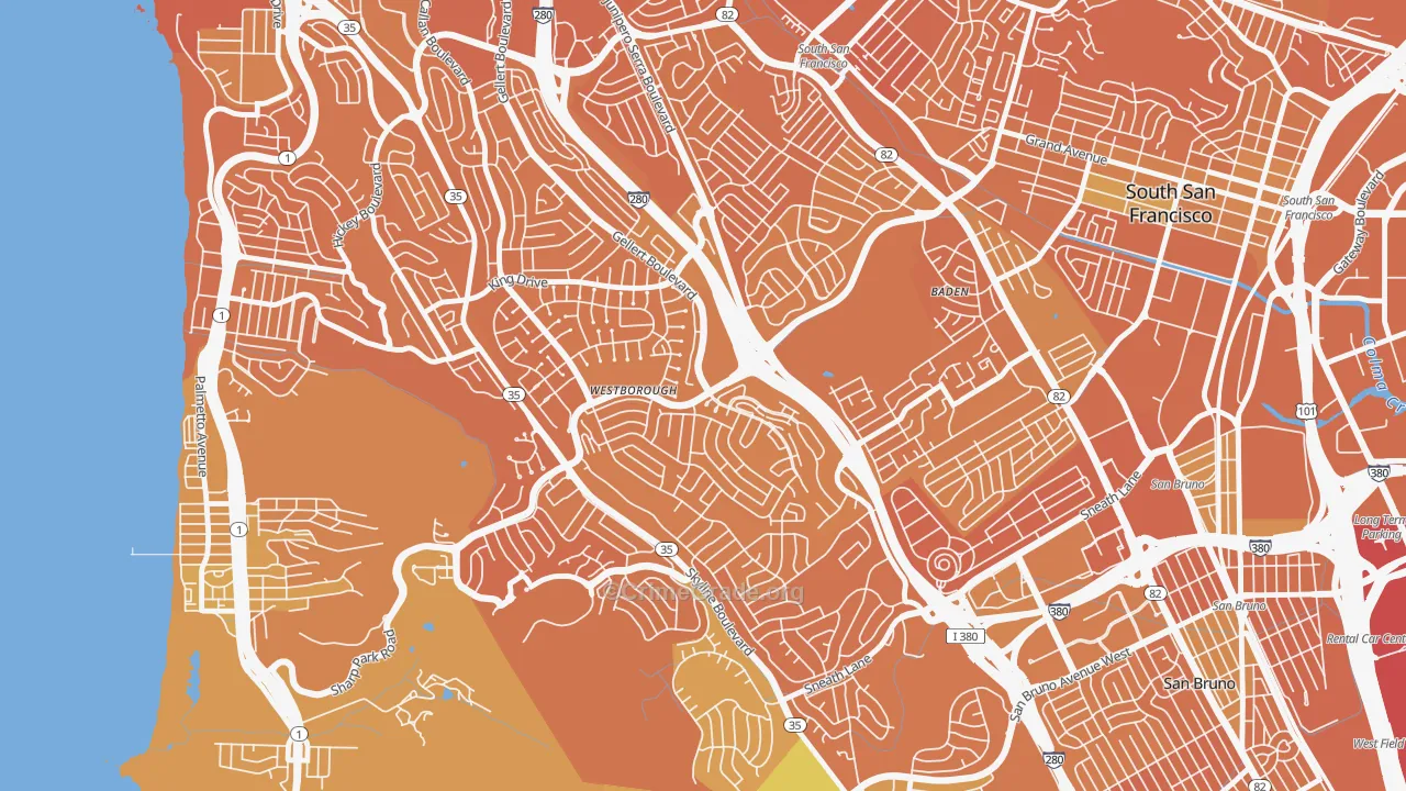 Westborough, South San Francisco, CA Map of Murder Rates