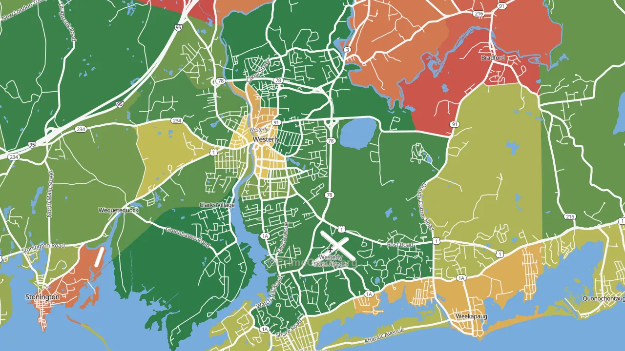 Westerly, RI Map of Murder Rates