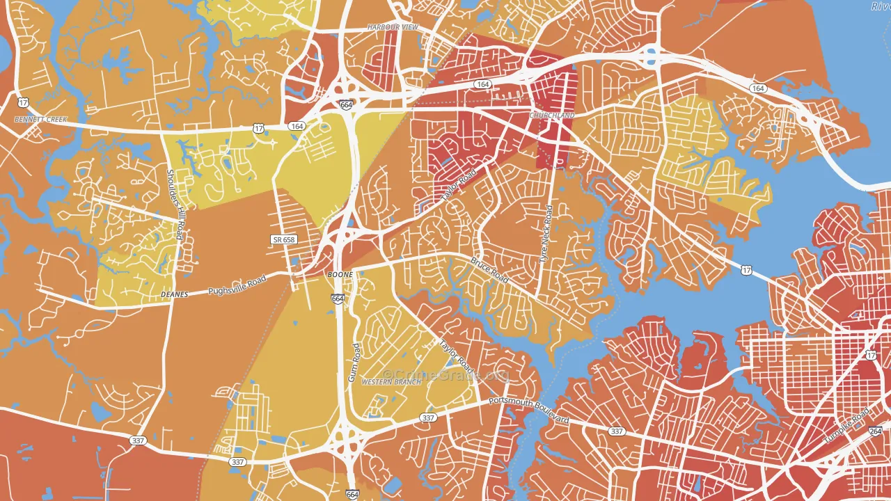 Western Branch North, Chesapeake, VA Map of Murder Rates