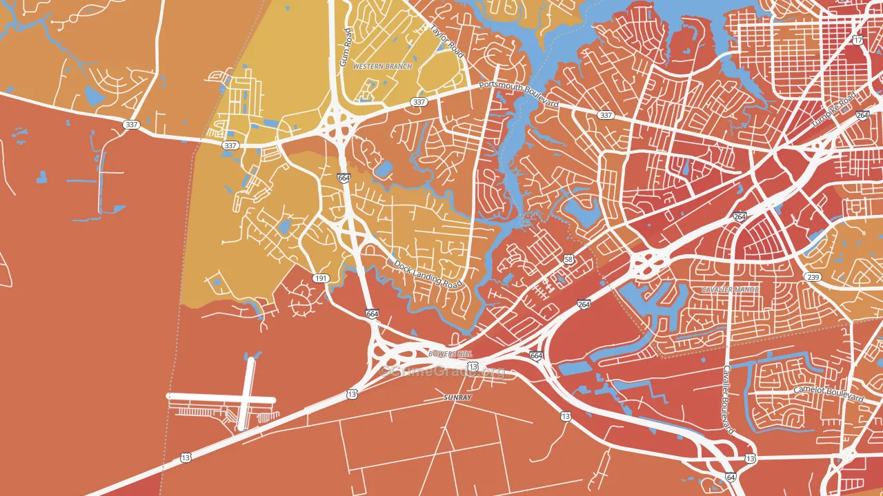 Western Branch South, Chesapeake, VA Map of Murder Rates