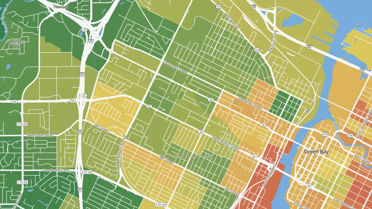 Western Corridor, Green Bay, WI Map of Murder Rates