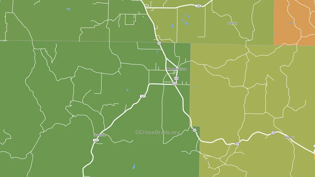 Western Grove, AR Map of Murder Rates