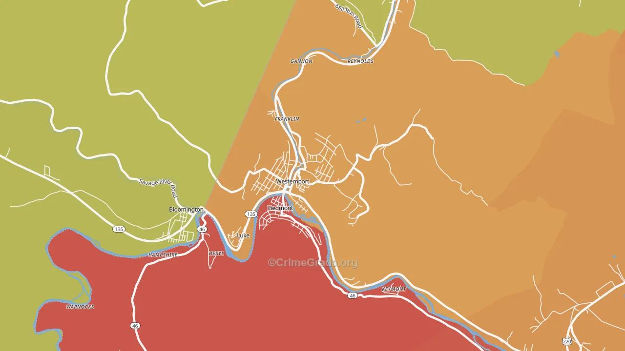 Westernport, MD Map of Murder Rates