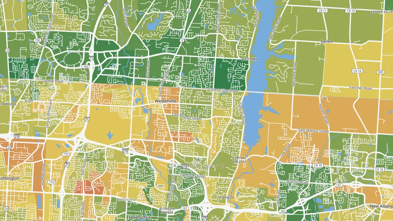 Westerville, OH Map of Murder Rates