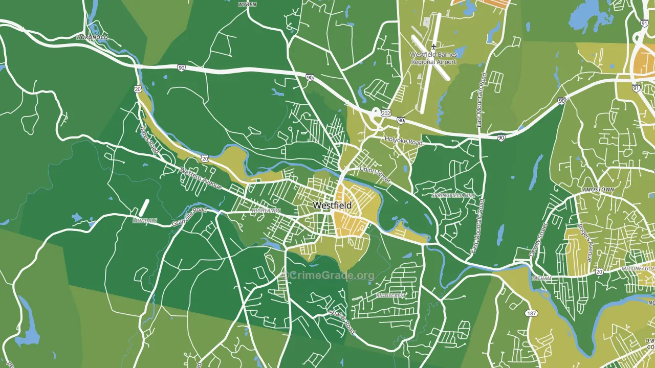 Westfield, MA Map of Murder Rates