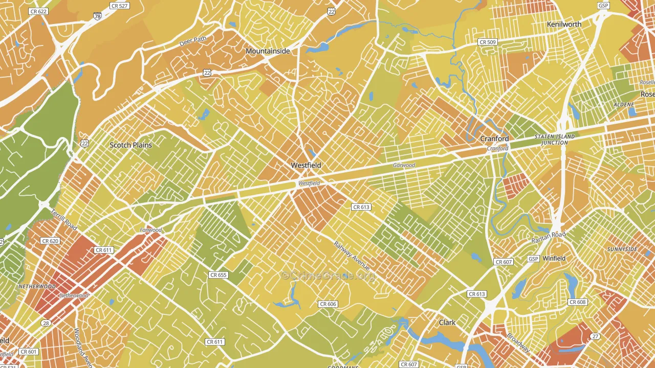 Westfield, NJ Map of Murder Rates