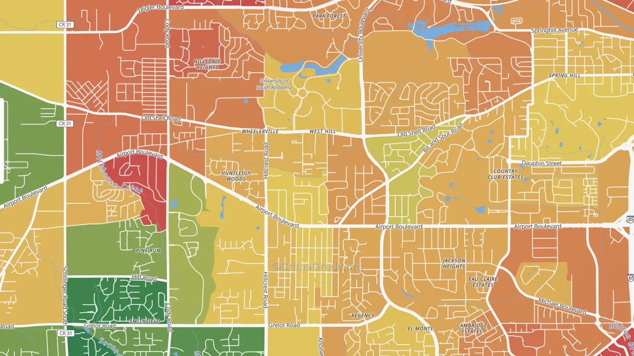 Westhill, Mobile, AL Map of Murder Rates