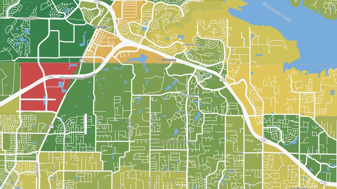 Westlake, TX Map of Murder Rates