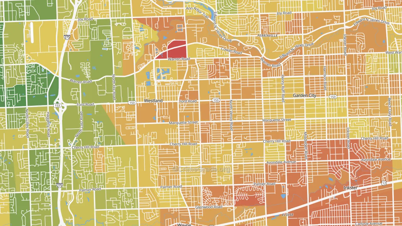 Westland, MI Map of Murder Rates