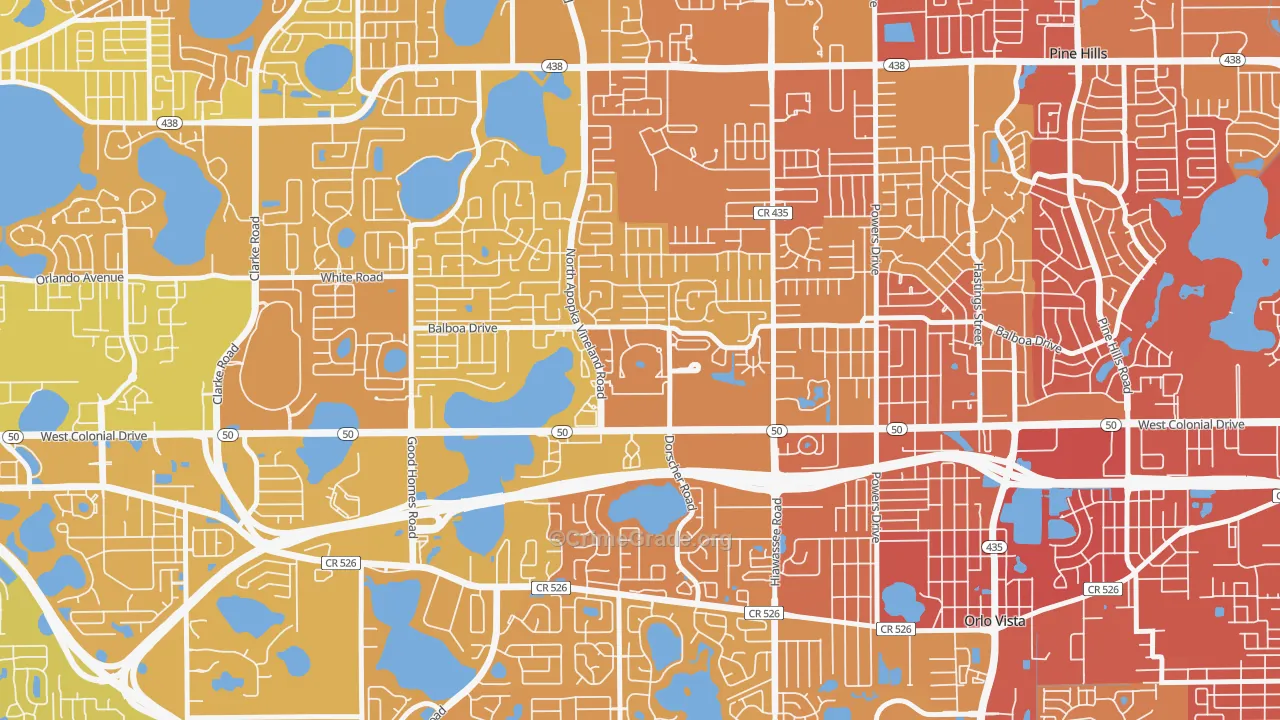 Westland Terrace, Pine Hills, FL Map of Murder Rates