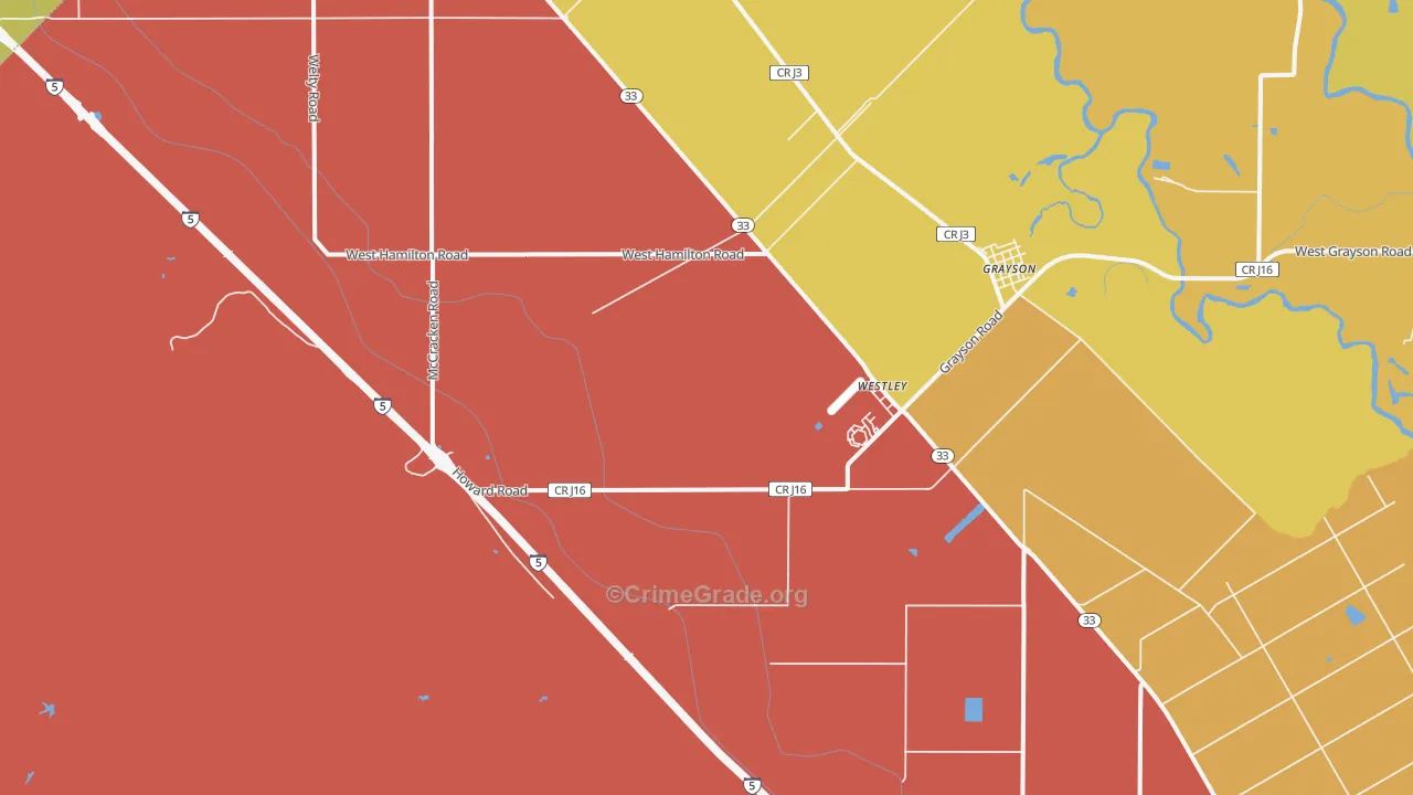 Westley, CA Map of Murder Rates