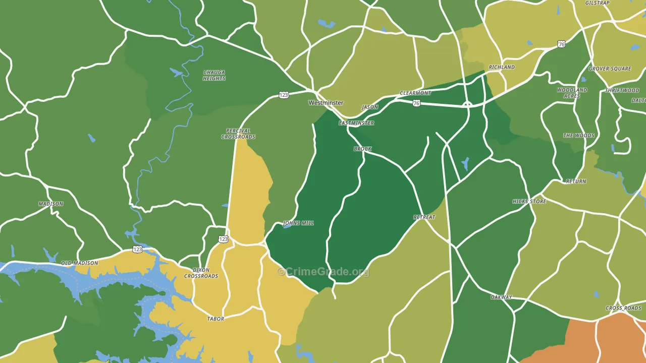Westminster, SC Map of Murder Rates