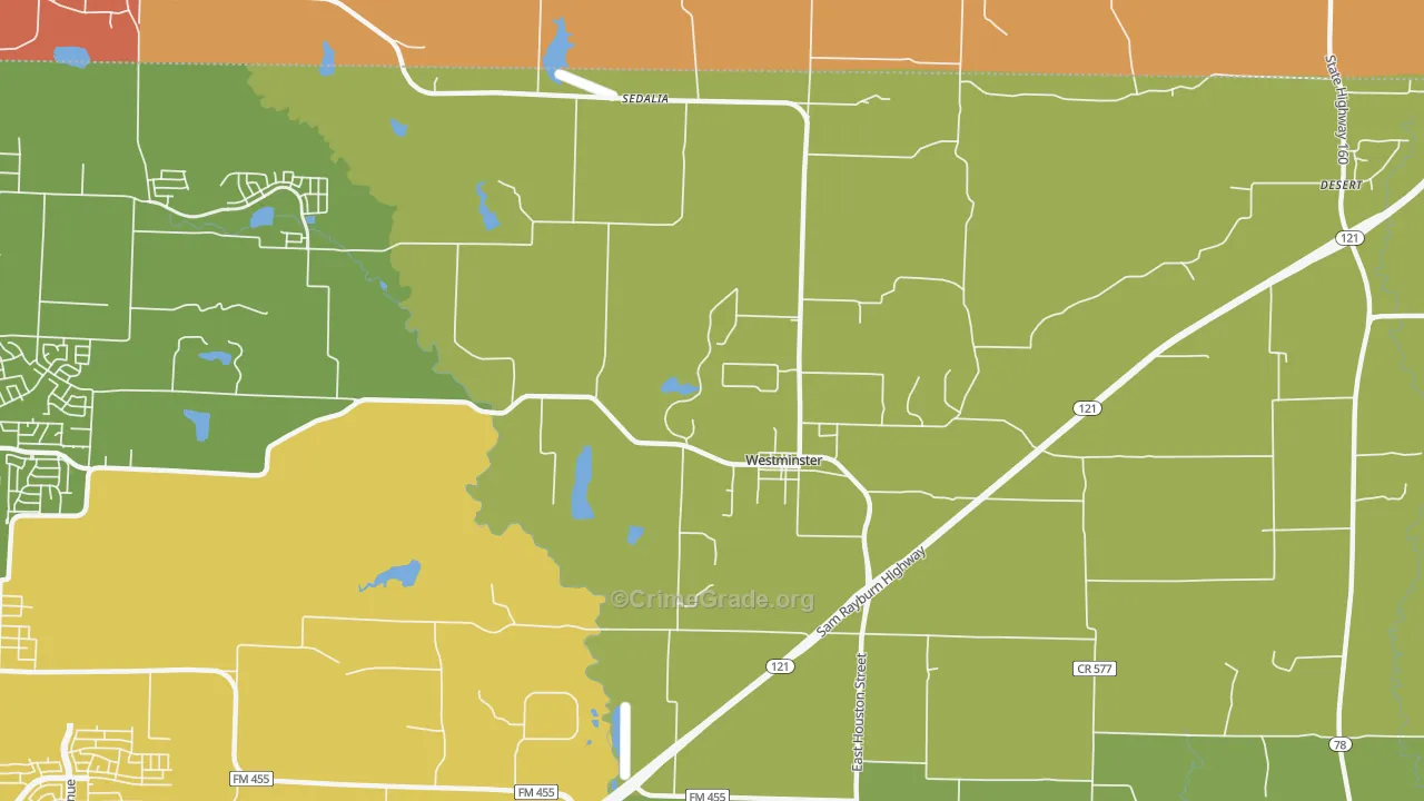 Westminster, TX Map of Murder Rates