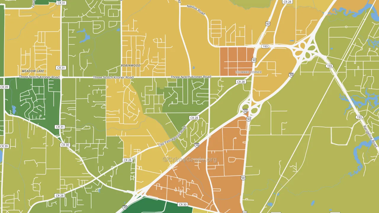 Westmont, Tillmans Corner, AL Map of Murder Rates