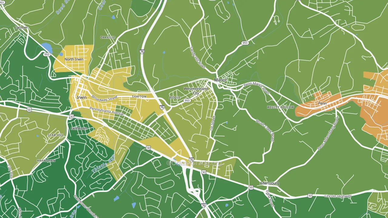 Westmoreland City, PA Map of Murder Rates