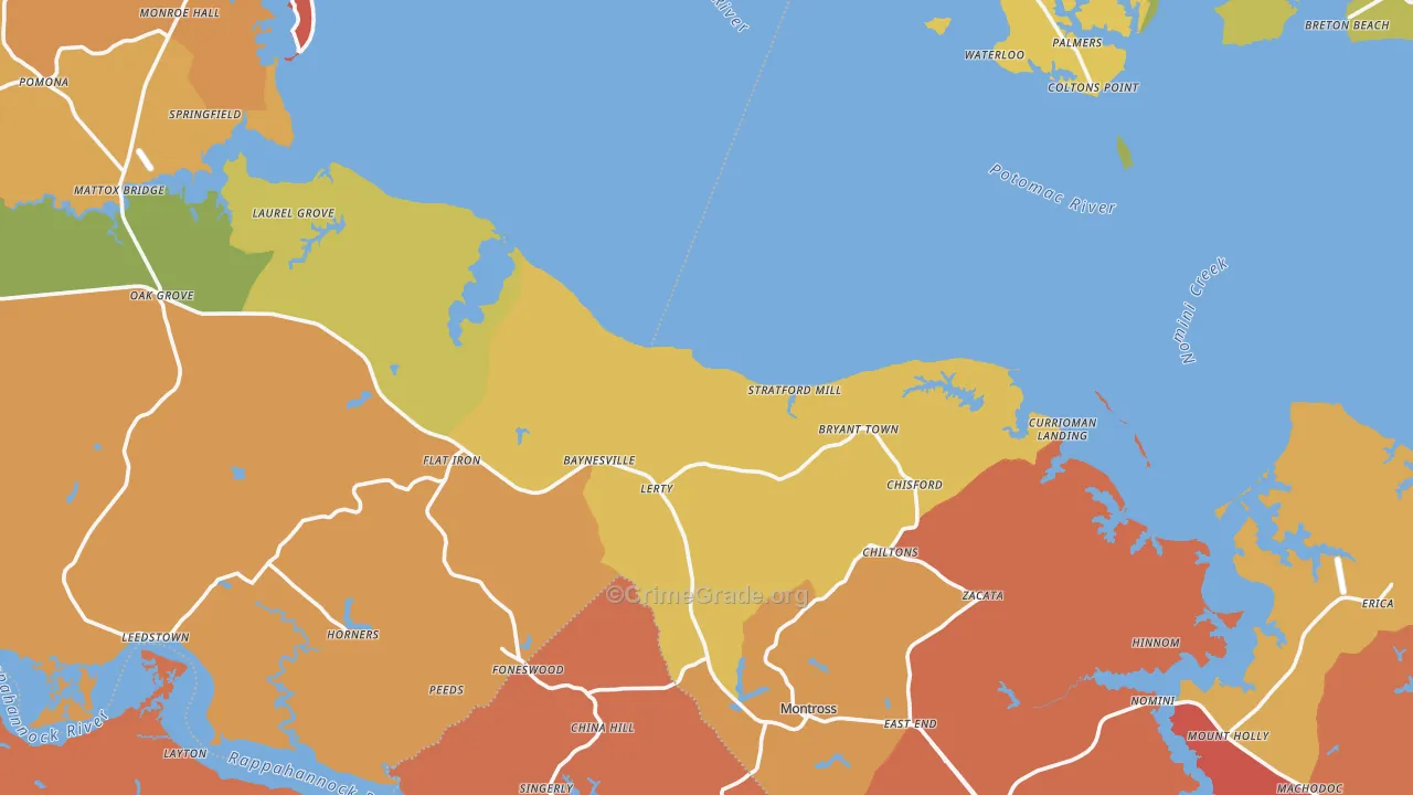 Westmoreland County, VA Map of Murder Rates