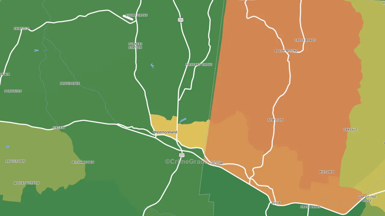 Westmoreland, TN Map of Murder Rates