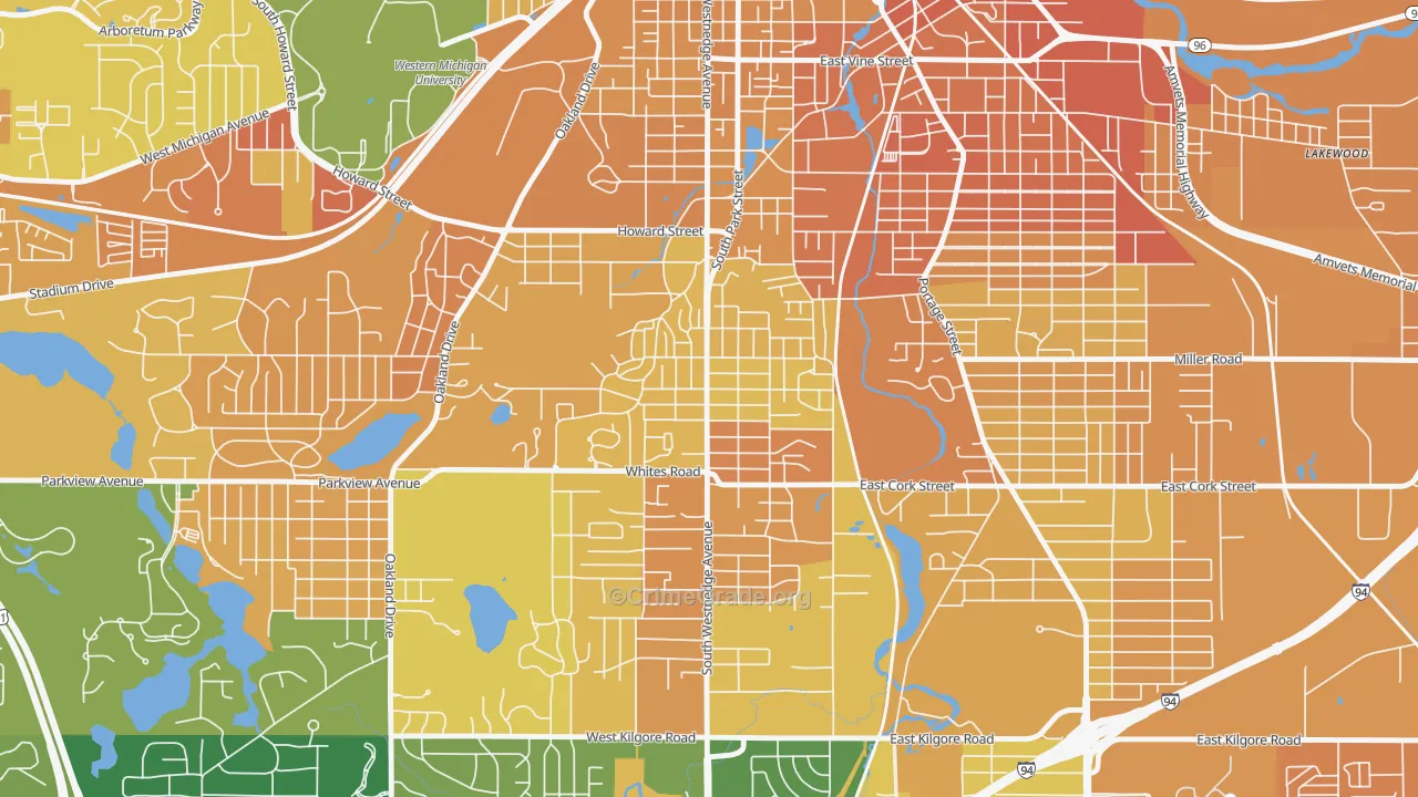 Westnedge Hill, Kalamazoo, MI Map of Murder Rates