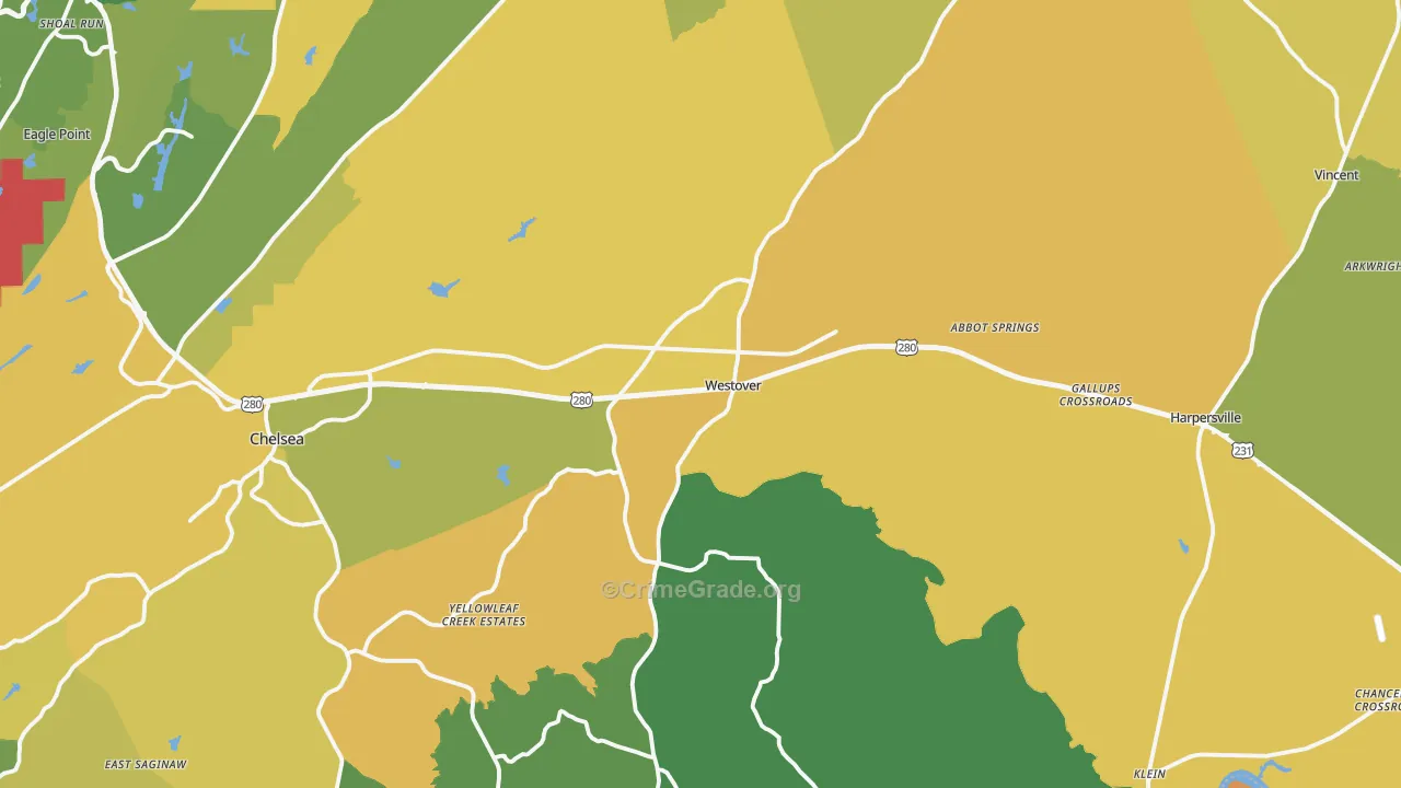 Westover, AL Map of Murder Rates