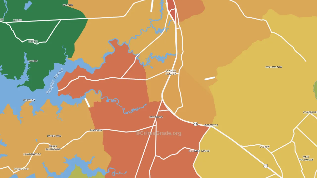 Westover, MD Map of Murder Rates