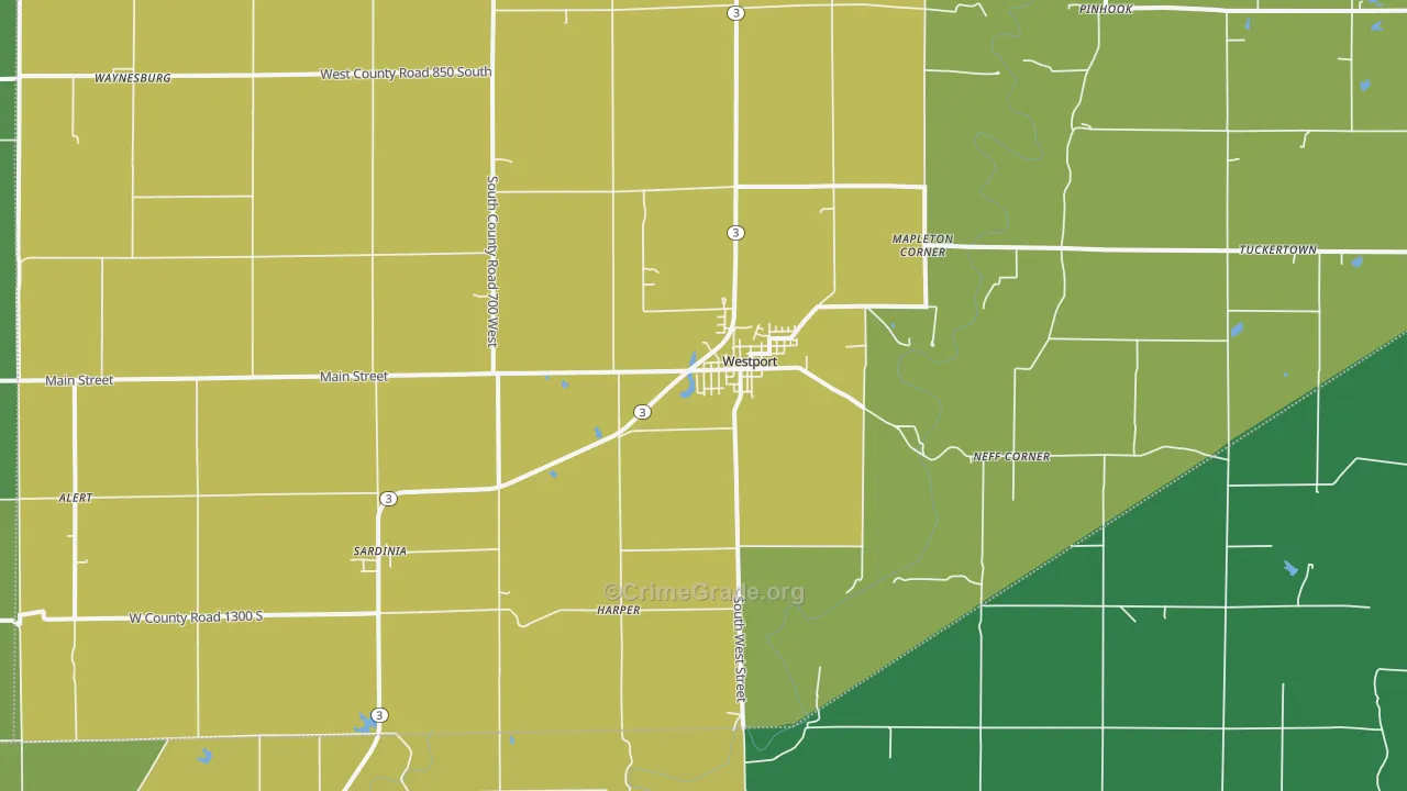 Westport, IN Map of Murder Rates