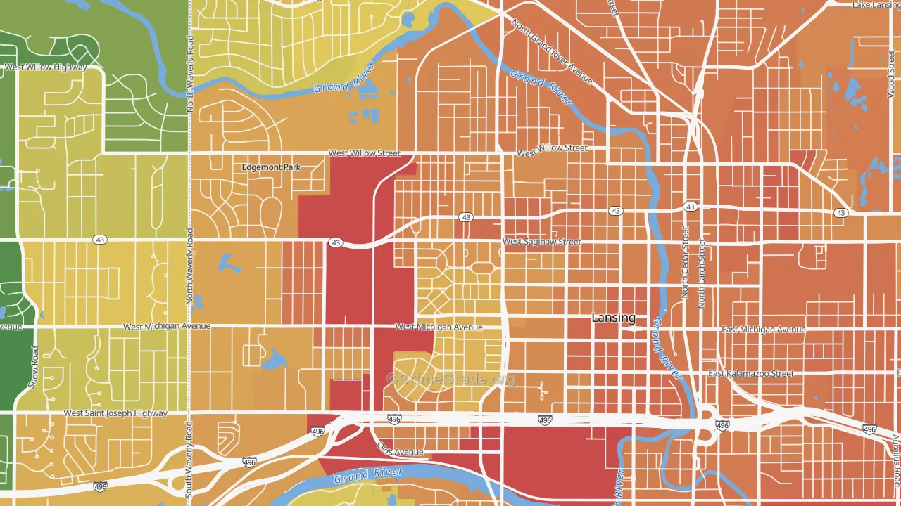 Westside Lansing, Lansing, MI Map of Murder Rates